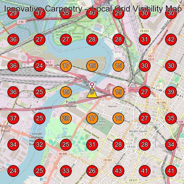 Innovative Carpentry GeoGrid visibility map for Cabinet Maker in Jersey City